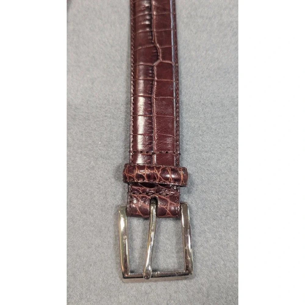 Vintage Polo Ralph Lauren Mens Croc Embossed Brown Leather Belt Sz 44